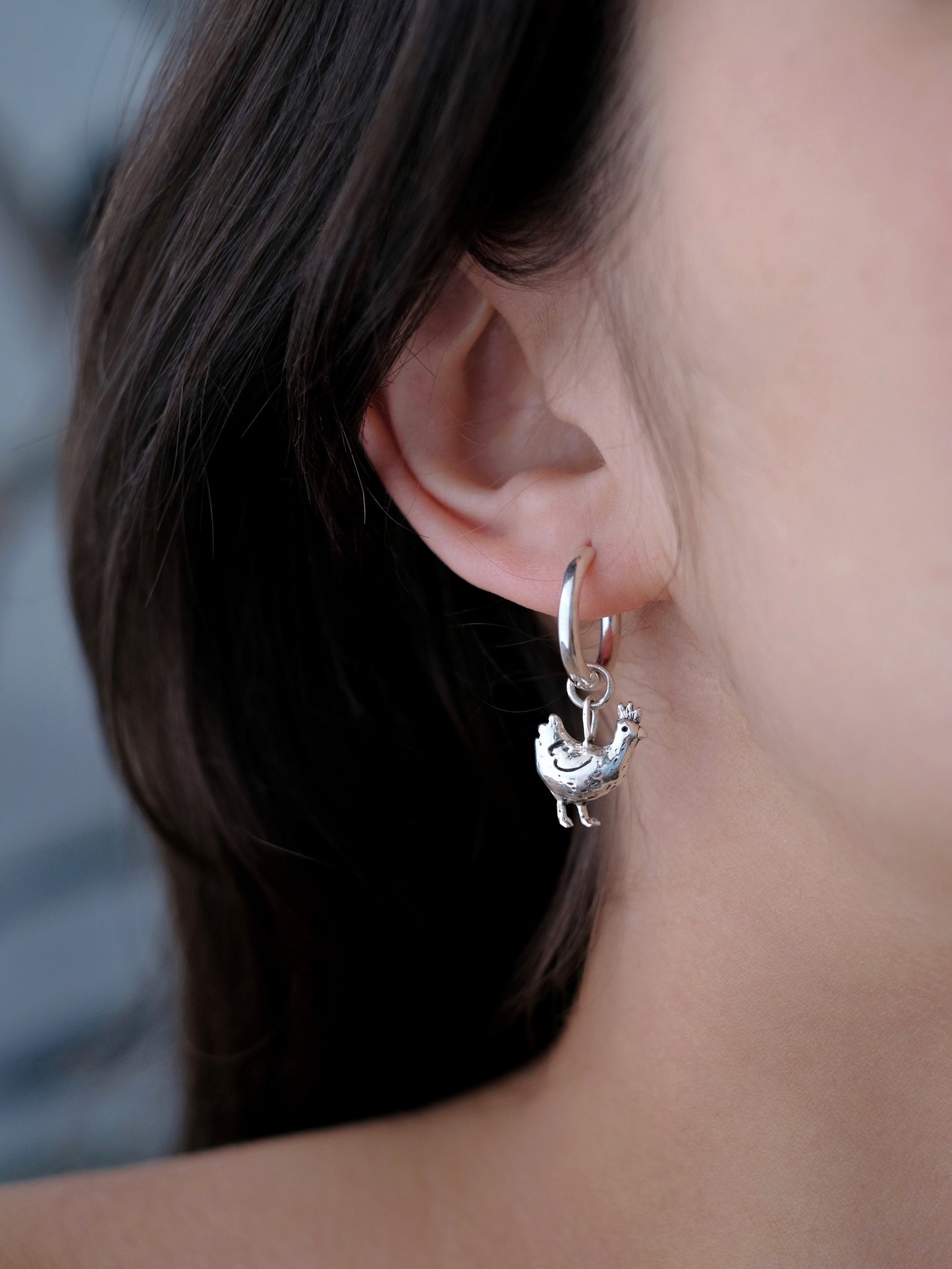 Sterling silver chicken earring Co-Co - handmade 925 jewelry