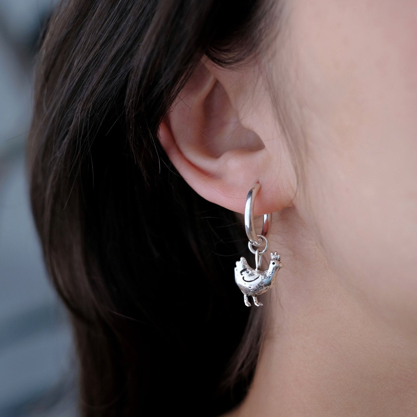 Sterling silver chicken earring Co-Co - handmade 925 jewelry