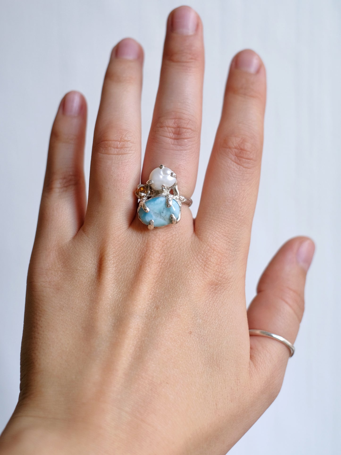 Ring with "Pearl, citrine and blue stone"
