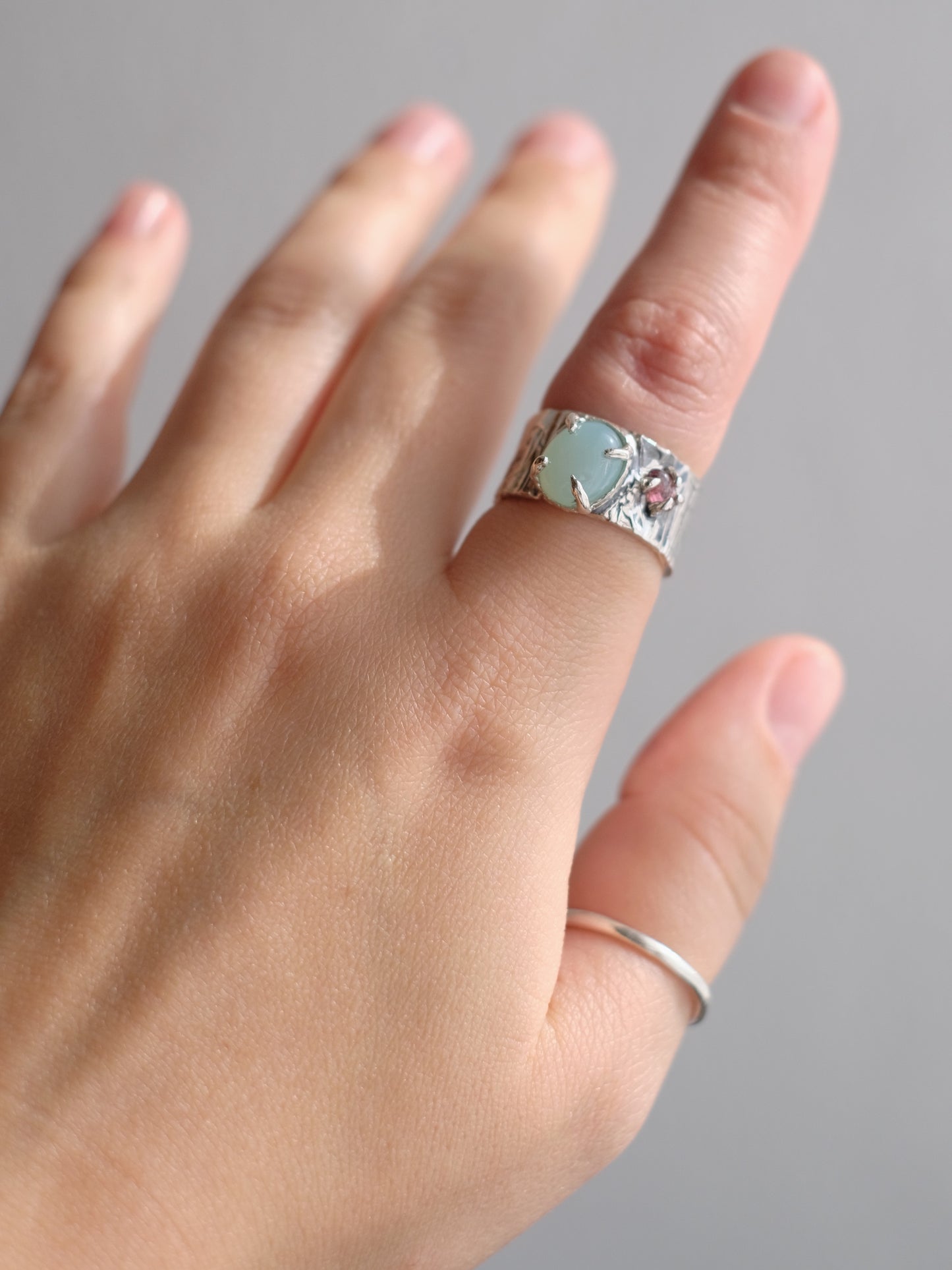 Ring with Chalcedony and Garnet