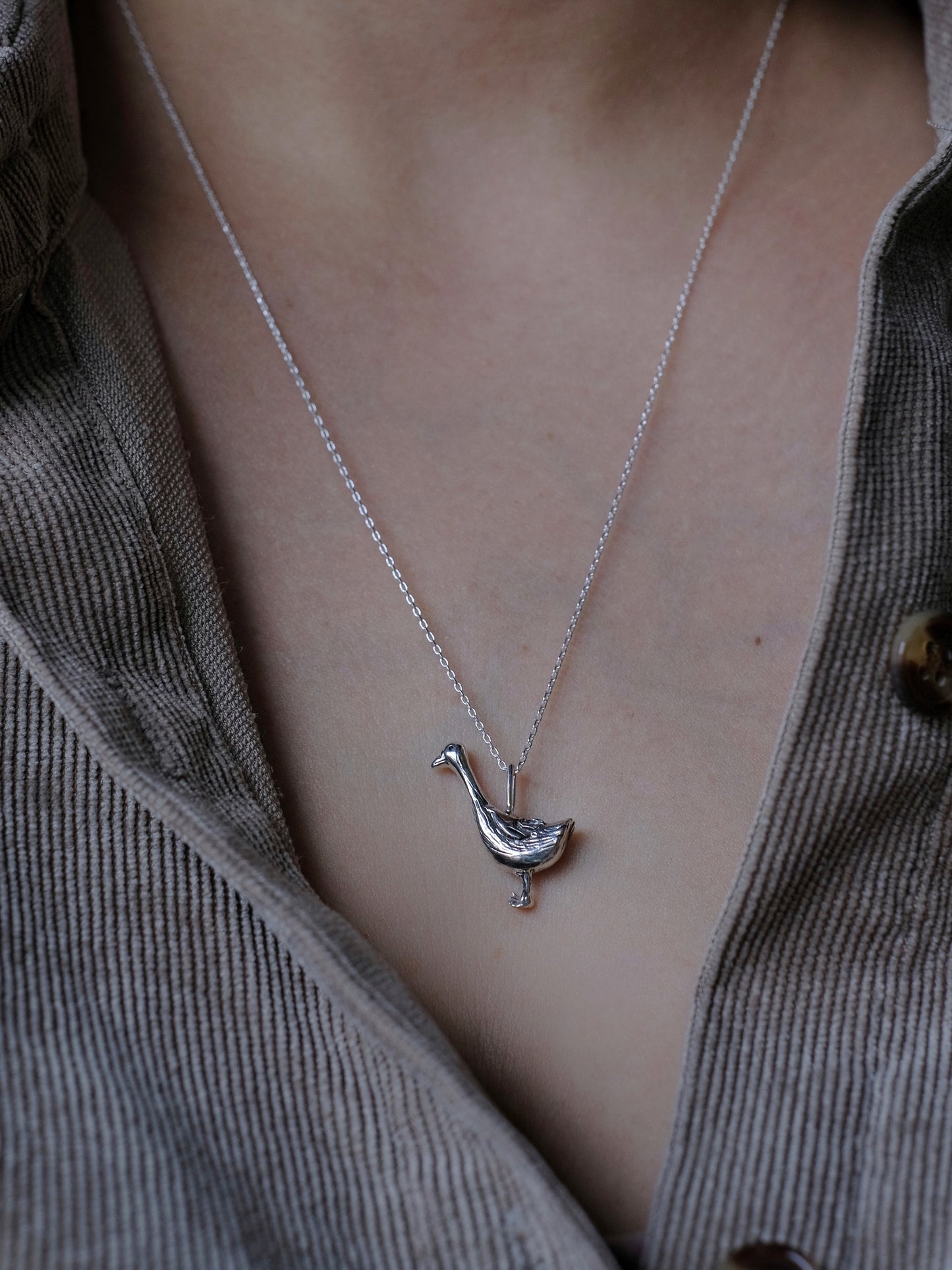 Handmade sterling silver goose pendant Ga-Ga - 925 bird charm jewelry