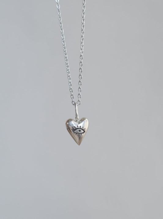 Sterling silver heart pendant with looking eye - Looking Heart design